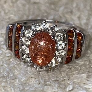 925 Sterling Silver Fire Opal & Garnet Ring
